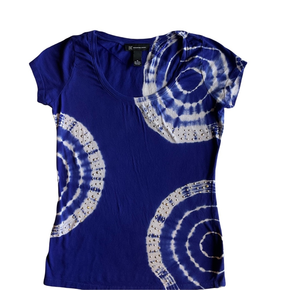 INC Blue Tie-Dye Top, M
